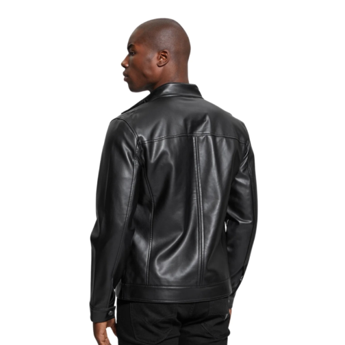 Men’s Faux-Leather Biker Jacket Grey – Black - Image 5