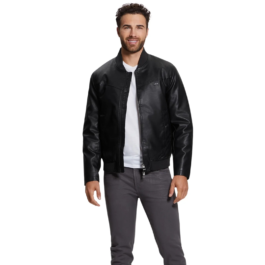 Men’s Black Faux-Leather Jacket Aviator Jacket