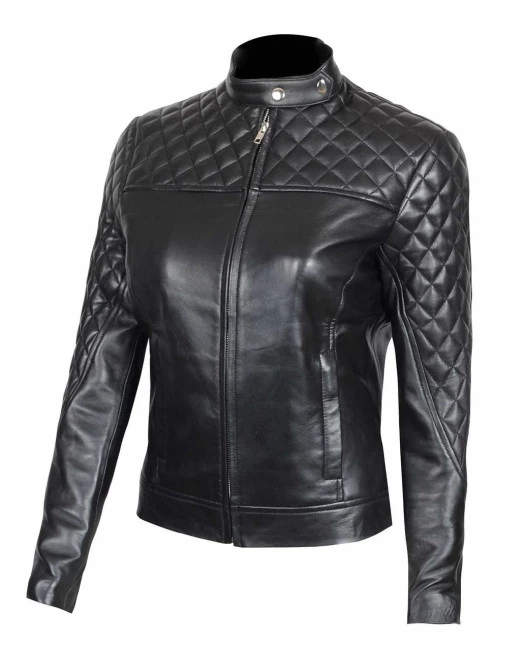AFZI Cafe Racer Quilted Real Leather Jacket For Women