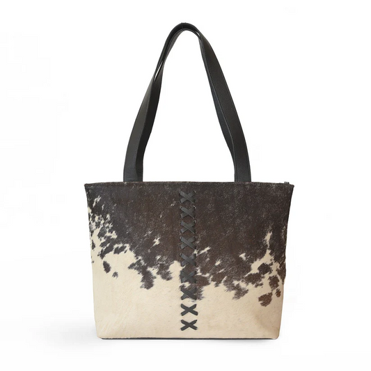 AFZI Black and White Cowhide Tote Bag