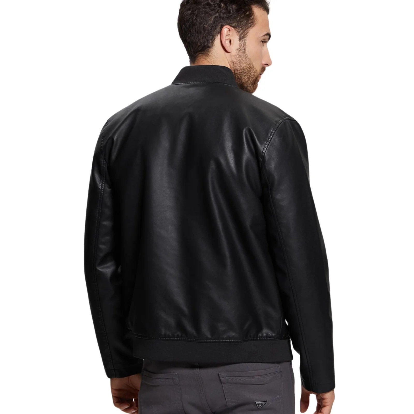 Men’s Black Faux-Leather Jacket Aviator Jacket - Image 3