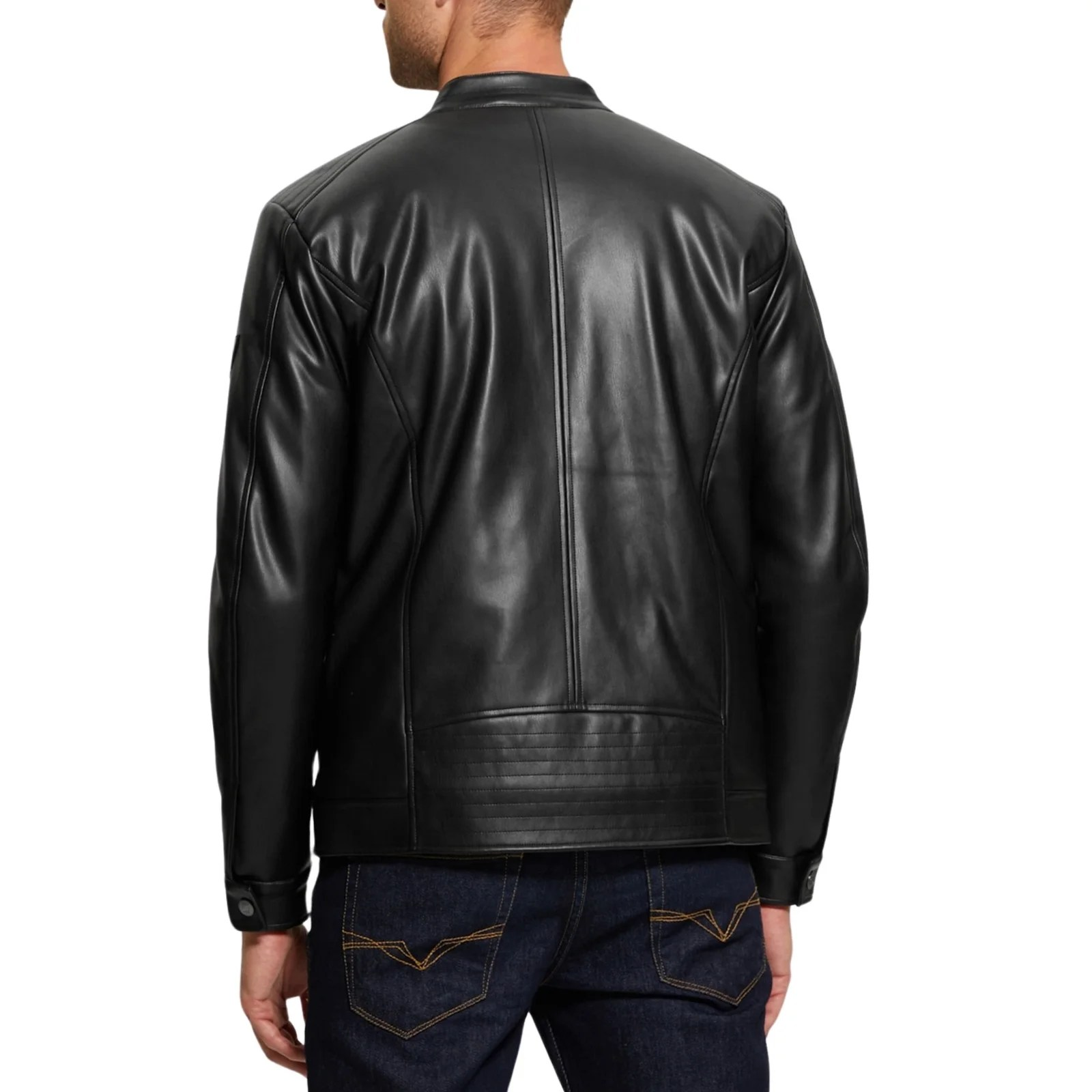 Men’s Black Faux-Leather Jacket Aviator Jacket - Image 5