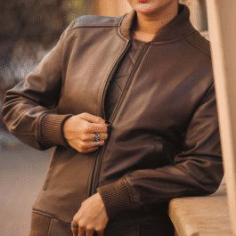 AFZI Women’s Genuine Leather Classic Baseball Brown Bomber Style Jacket