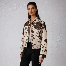 AFZI Women Western Cowgirl Vintage Brown Trucker Full Grain Cowhide Cow Skin Leather Jacket Coat