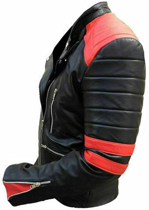 AFZI Brando Red Stripes Quilted Racer Motorcycle Lambskin Black Vintage Biker Jacket For Men - Image 3