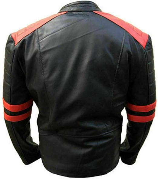 AFZI Brando Red Stripes Quilted Racer Motorcycle Lambskin Black Vintage Biker Jacket For Men - Image 4