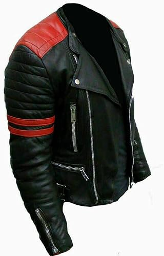 AFZI Brando Red Stripes Quilted Racer Motorcycle Lambskin Black Vintage Biker Jacket For Men - Image 5
