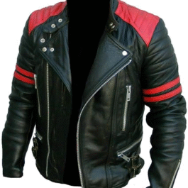 AFZI Brando Red Stripes Quilted Racer Motorcycle Lambskin Black Vintage Biker Jacket For Men