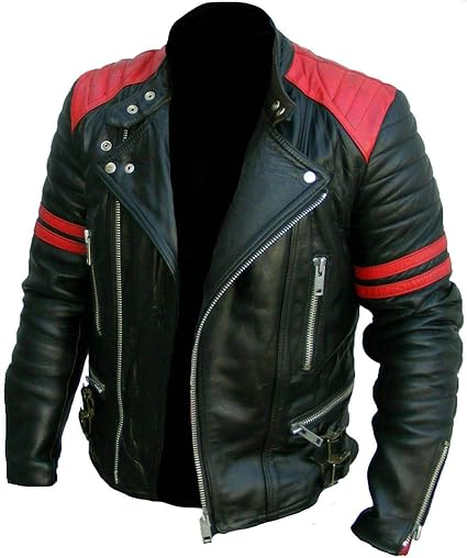 AFZI Brando Red Stripes Quilted Racer Motorcycle Lambskin Black Vintage Biker Jacket For Men - Image 2