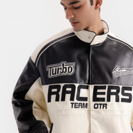 AFZI Faux Leather Varsity Bomber Jacket