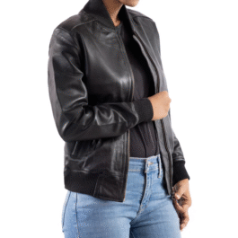 AFZI Women’s Genuine Leather Classic Baseball Black Bomber Style Jacket