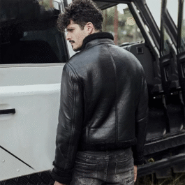 Mens Black Flying Aviator Sheepskin Shearling B3 Bomber Jacket