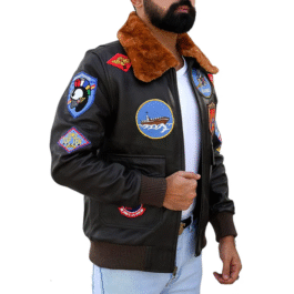 AFZI Tom Cruise Aviator Collar Fur Leather Jacket