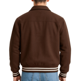 Mens Highschool College Baseball Varsity Letterman P Logo Bomber Wool Brown Jacket